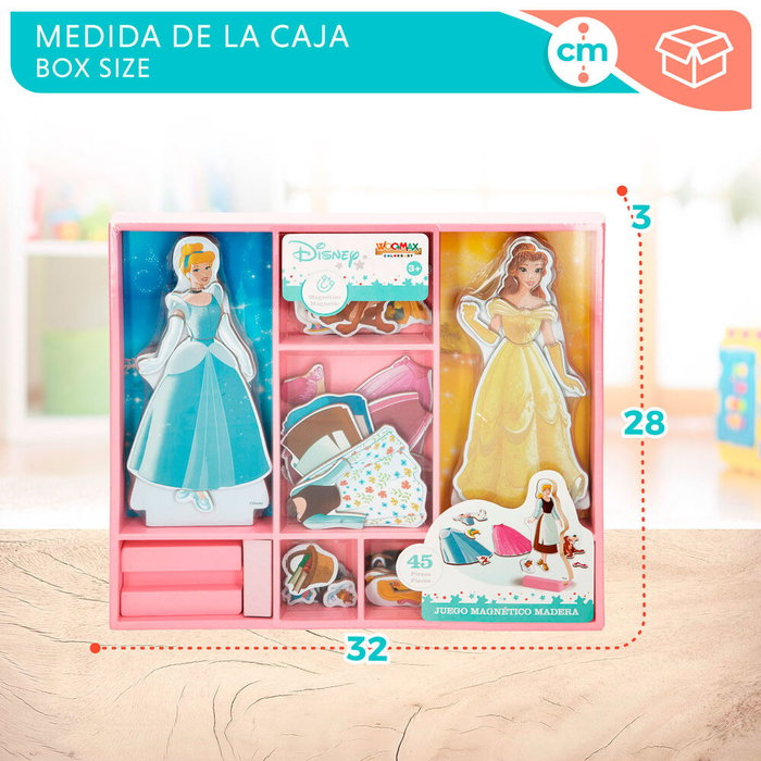 WOOMAX Jeu Magnétique en Bois Princesses Disney - 45 Pièces - Développe la Créativité - À Partir de 3 Ans