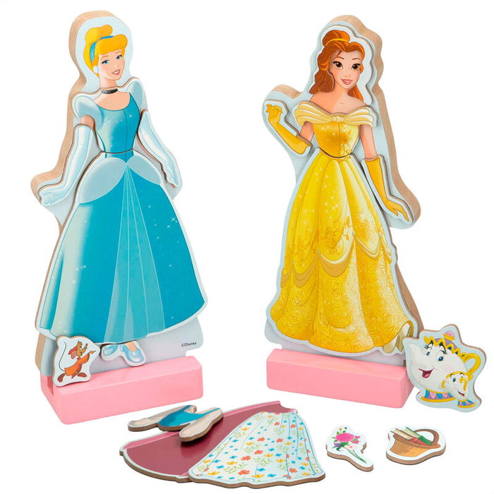 WOOMAX Jeu Magnétique en Bois Princesses Disney - 45 Pièces - Développe la Créativité - À Partir de 3 Ans