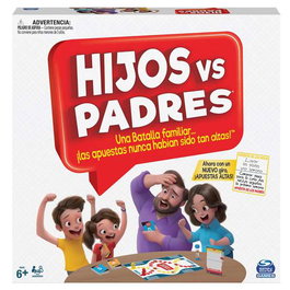 Spin Master Jeu de société Parents contre Enfants, jeux de cartes et défis, multilingue, plateau, accessoires, 200 cartes, 27x27x5.5cm
