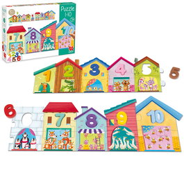 Goula Puzzle éducatif en bois et carton géant 1 à 10 avec 20 pièces illustrées et 10 chiffres pour enfants dès 3 ans - Multilingue