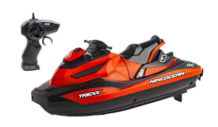 TREXX Moto de Radio-Contrôle Aquatique, Bateau Télécommandé à Double Moteur avec Émetteur 2.4GHz et Batterie 3.7V - 24.5x22x9 cm TREXX Moto de Radio-Contrôle Aquatique, Bateau Télécommandé à Double Moteur avec Émetteur 2.4GHz et Batterie 3.7V - 24.5x22x9 cm