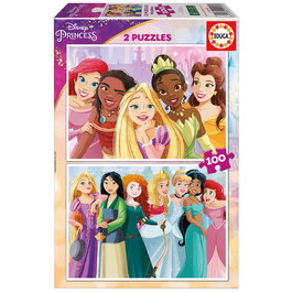 EDUCA Puzzles Disney Princess - Lot de 2 Puzzles de 100 Pièces chacun - Grandes Pièces - À Partir de 6 Ans - Réf. 19298