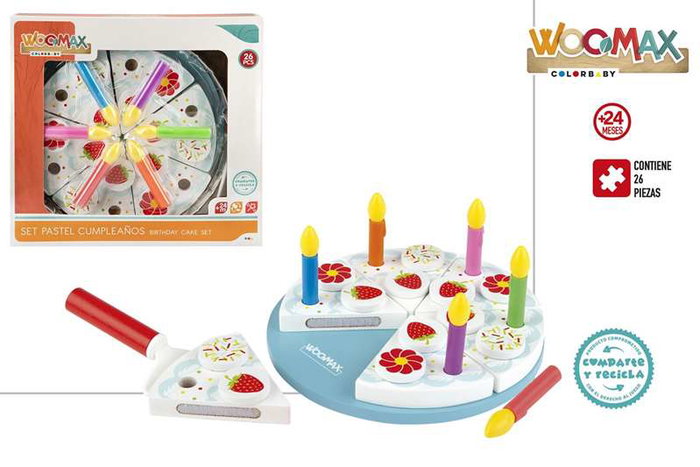 Color Baby Gâteau d'anniversaire en Bois 26 Pièces - Woomax - Jouet Éducatif 3 Ans