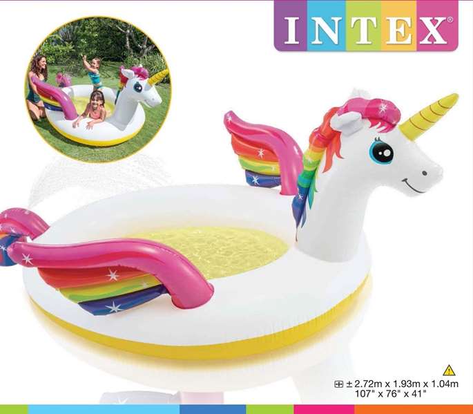Intex Piscine Gonflable Licorne, 272 x 193 x 104 cm, Pour Enfants à Partir de 2 Ans