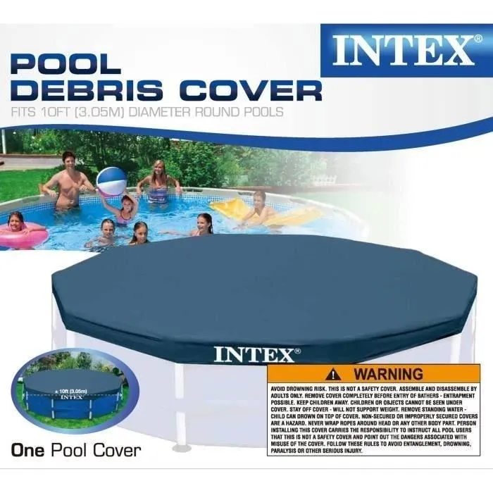 Intex 28030 - Bâche de protection pour piscine ronde 3,05 m, bleu, avec tamis d'écoulement et corde périphérique - Ø 3.05 m