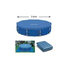 Intex Bâche de protection 28031 pour piscine ronde - Diamètre 3,66 m, Rabat 25 cm - PVC Bleu - Protection contre feuilles et débris