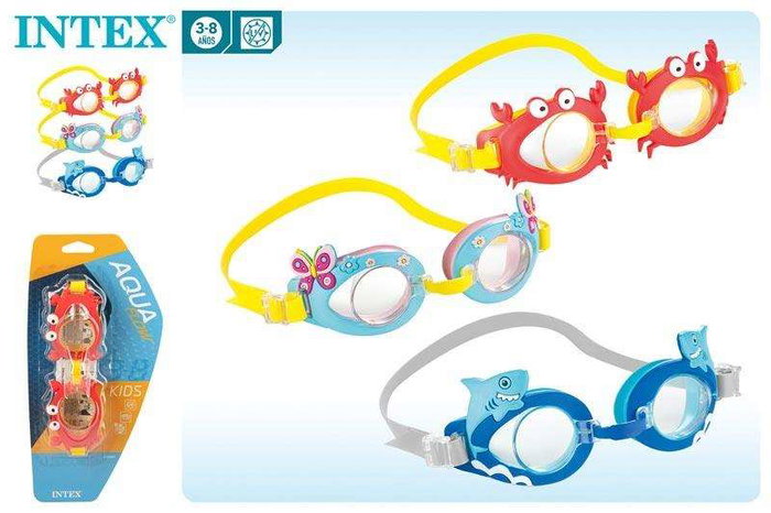 Intex Fun Goggles - Lunettes de natation enfant avec motifs amusants, pour 3 à 8 ans, modèles assortis, en plastique
