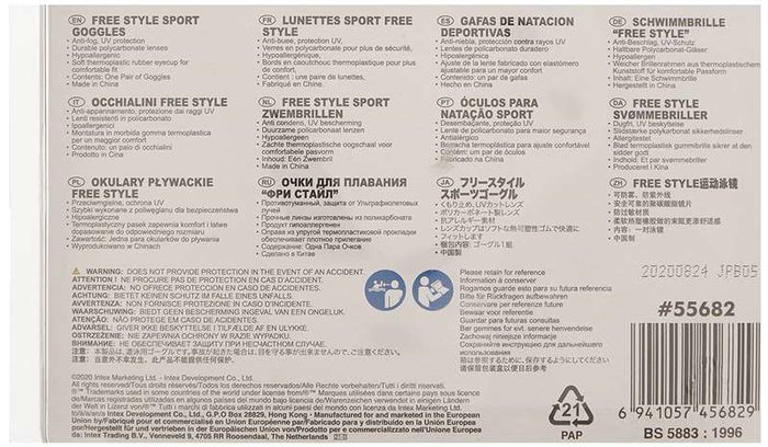 Intex Lunettes de natation Free Style Sport Goggles pour enfants (dès 8 ans) - Modèles assortis - Réf. Lente natación juvenil