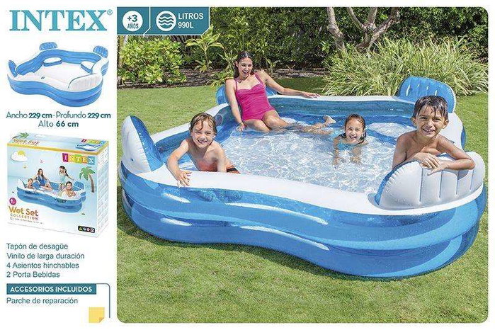 Intex - Piscine gonflable rectangulaire avec 4 sièges, capacité 990 litres, dimensions 229 x 229 x 66 cm, PVC