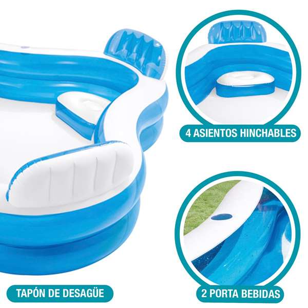 Intex - Piscine gonflable rectangulaire avec 4 sièges, capacité 990 litres, dimensions 229 x 229 x 66 cm, PVC