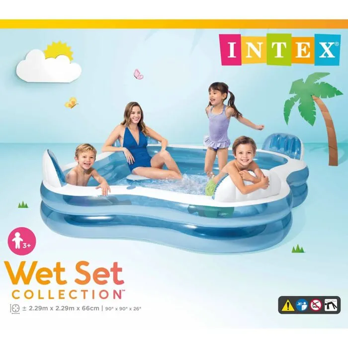 Intex 56475 Piscine familiale octogonale bleue avec sièges et appuie-tête 229 x 229 x 66 cm