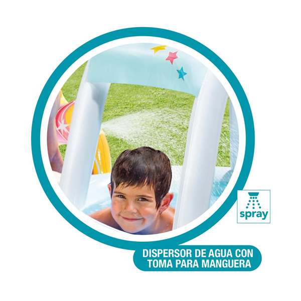 Intex - Piscine gonflable Licorne avec douche et toit, capacité 130 litres, pour enfants à partir de 2 ans, dimensions 254 x 132 x 109 cm, en PVC, forme ronde