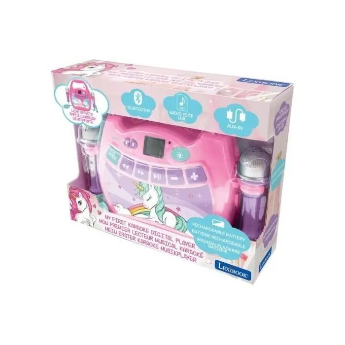 Lexibook Enceinte Bluetooth Licorne - Effets Lumineux Multicolores, Micros pour Karaoké, Prise AUX/USB/TF, Batterie Rechargeable
