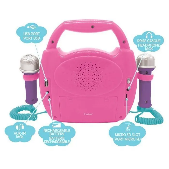 Lexibook Enceinte Bluetooth Licorne - Effets Lumineux Multicolores, Micros pour Karaoké, Prise AUX/USB/TF, Batterie Rechargeable