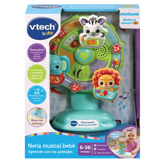 V-Tech Noria Musical Interactive 'Aprende Con Los Animales' avec Lumières et Sons - Jouet Éducatif en Espagnol pour Bébé 6+ Mois - Réf. 80-165967