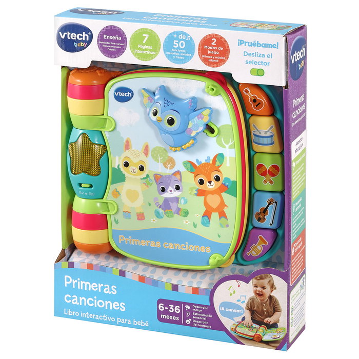 V-Tech Livre Interactif Musical Premières Chansons 80-166777 - 6 Mélodies, Sons d'Instruments, Volume Réglable - Enfants 6+ Mois - Langue Espagnol