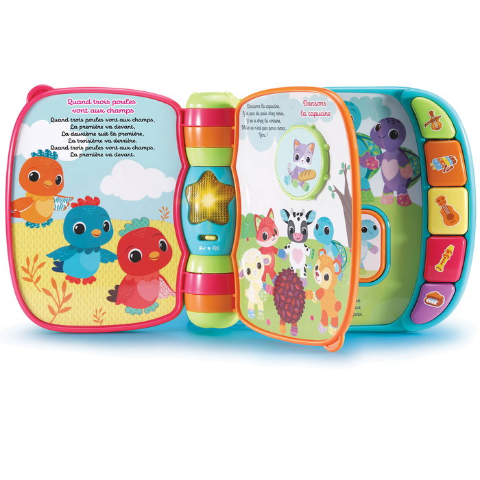 V-Tech Livre Interactif Musical Premières Chansons 80-166777 - 6 Mélodies, Sons d'Instruments, Volume Réglable - Enfants 6+ Mois - Langue Espagnol