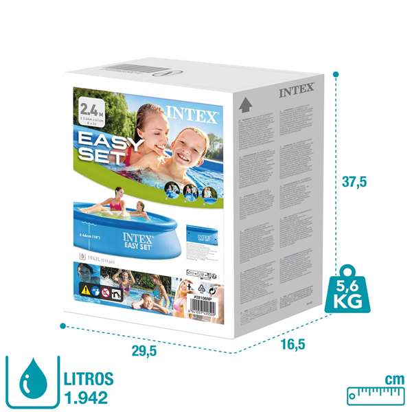 Intex Piscine gonflable Easy Set ronde, capacité 1942 L, pour 6 ans et plus, dimensions 244 x 61 cm, PVC