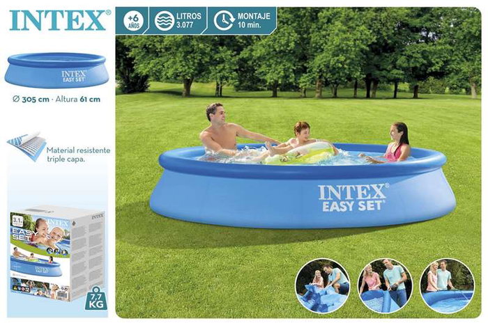 Intex Piscine gonflable ronde Easy Set, 305 cm de diamètre x 61 cm de hauteur, capacité 3077 litres, PVC, pour enfants à partir de 6 ans