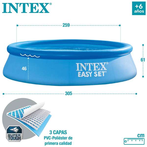 Intex Piscine gonflable ronde Easy Set, 305 cm de diamètre x 61 cm de hauteur, capacité 3077 litres, PVC, pour enfants à partir de 6 ans