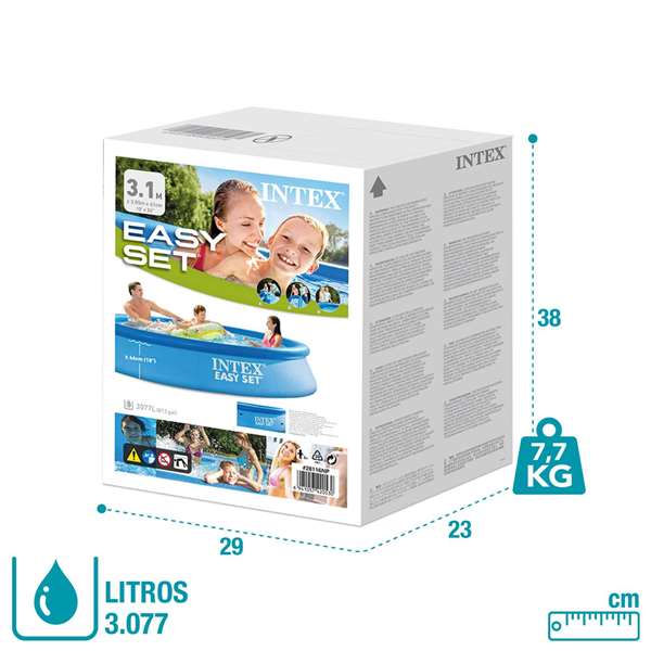 Intex Piscine gonflable ronde Easy Set, 305 cm de diamètre x 61 cm de hauteur, capacité 3077 litres, PVC, pour enfants à partir de 6 ans