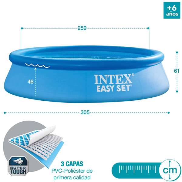 Intex - Piscine gonflable ronde Easy Set avec filtre-pompe, capacité 3077 litres, 305 x 61 cm - PVC