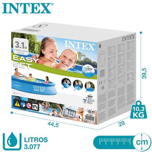 Intex - Piscine gonflable ronde Easy Set avec filtre-pompe, capacité 3077 litres, 305 x 61 cm - PVC