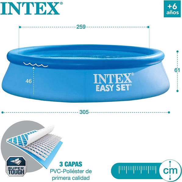 Intex - Piscine gonflable ronde Easy Set avec filtre-pompe, capacité 3077 litres, 305 x 61 cm - PVC