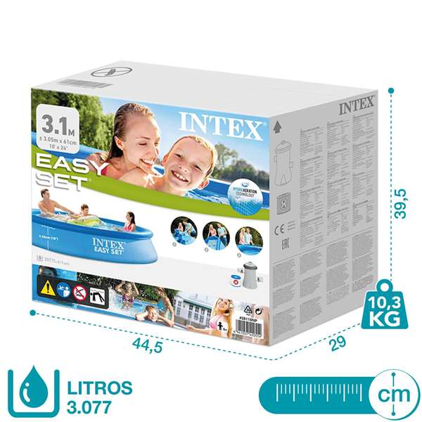 Intex - Piscine gonflable ronde Easy Set avec filtre-pompe, capacité 3077 litres, 305 x 61 cm - PVC
