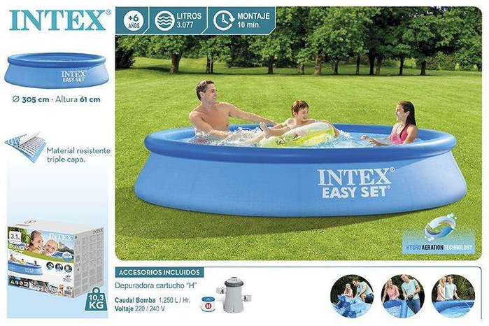 Intex - Piscine gonflable ronde Easy Set avec filtre-pompe, capacité 3077 litres, 305 x 61 cm - PVC