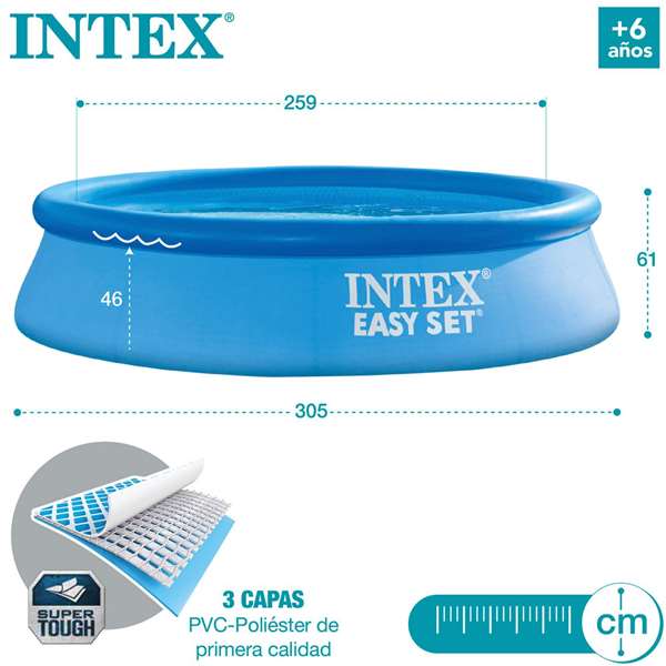 Intex - Piscine gonflable ronde Easy Set avec filtre-pompe, capacité 3077 litres, 305 x 61 cm - PVC