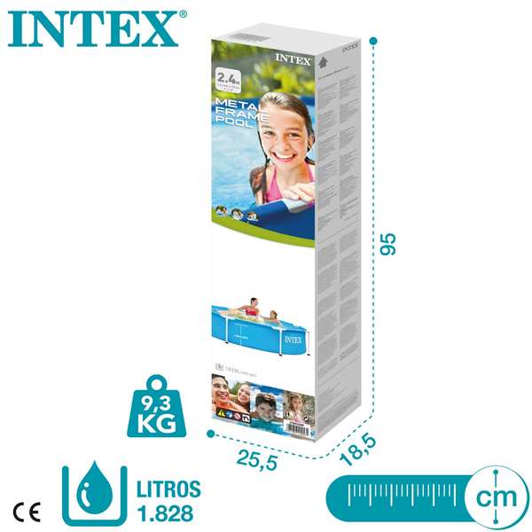 Intex Piscine Hors Sol Tubulaire Metal Frame Ronde Turquoise 244 x 51 cm