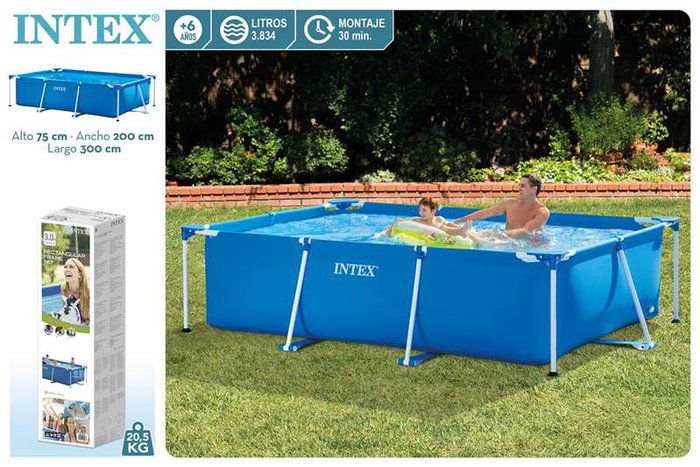 Intex - Piscine rectangulaire démontable 300 x 200 x 75 cm, Capacité 3834 litres, Pour +6 ans, PVC, Acier, Aluminium, PET, PP
