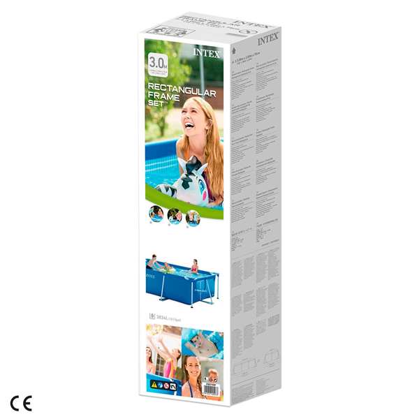 Intex - Piscine rectangulaire démontable 300 x 200 x 75 cm, Capacité 3834 litres, Pour +6 ans, PVC, Acier, Aluminium, PET, PP