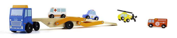 Molto Camion de pompiers en bois avec 6 véhicules, jeu de construction pour enfants