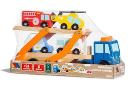 Molto Camion de pompiers en bois avec 6 véhicules, jeu de construction pour enfants