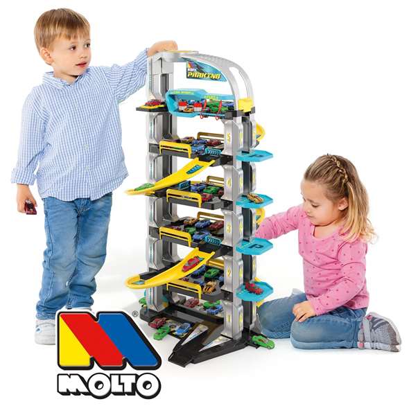 Molto - Parking Future 6 étages 152 cm avec héliport et ascenseur automatique - Jeu de stationnement - Figurines et véhicules inclus - À partir de 3 ans
