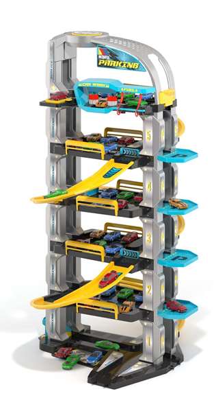 Molto - Parking Future 6 étages 152 cm avec héliport et ascenseur automatique - Jeu de stationnement - Figurines et véhicules inclus - À partir de 3 ans