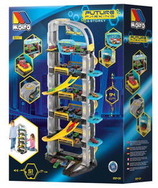 Molto - Parking Future 6 étages 152 cm avec héliport et ascenseur automatique - Jeu de stationnement - Figurines et véhicules inclus - À partir de 3 ans