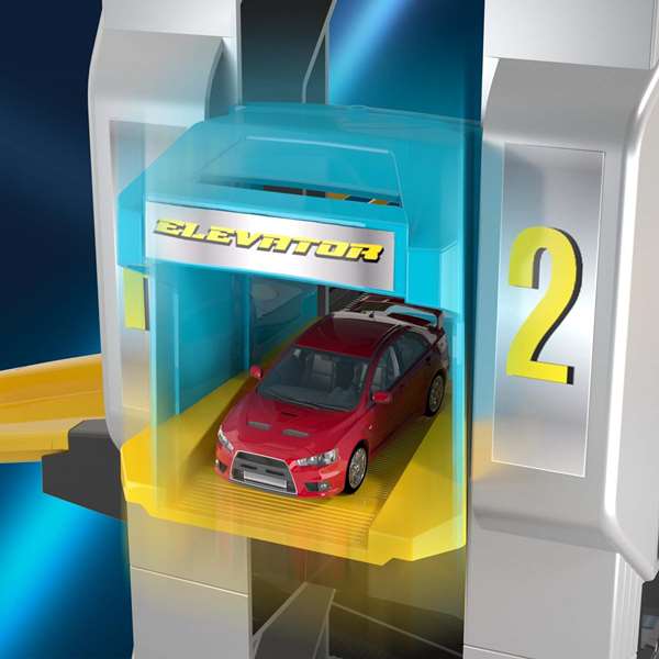 Molto - Parking Future 6 étages 152 cm avec héliport et ascenseur automatique - Jeu de stationnement - Figurines et véhicules inclus - À partir de 3 ans