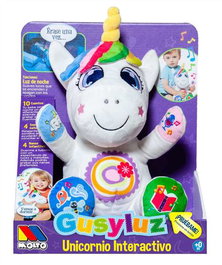 Molto - Peluche Licorne interactive Gusy lumière 24 cm avec lumières, sons, conteuse et enregistreur, pour enfants