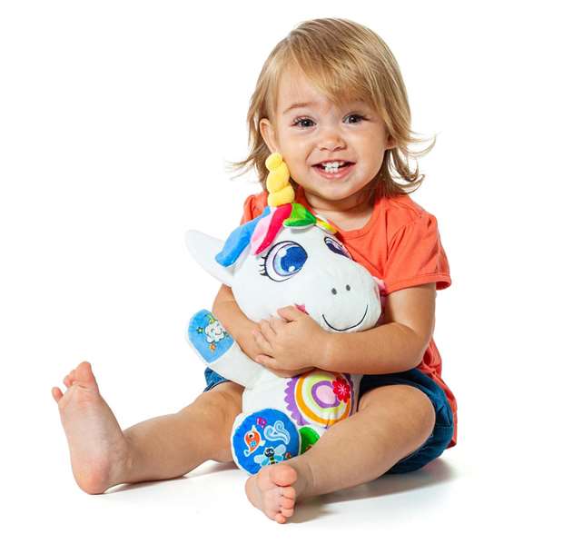 Molto - Peluche Licorne interactive Gusy lumière 24 cm avec lumières, sons, conteuse et enregistreur, pour enfants