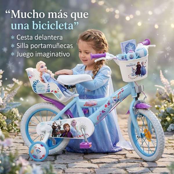 Huffy Bicicleta Frozen - Vélo pour enfant 14 pouces, pour 4 à 6 ans, cadre en fer, coloris bleu