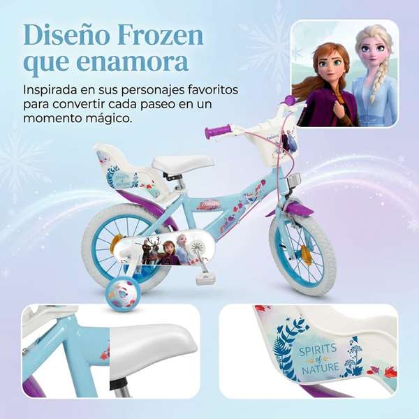 Huffy Bicicleta Frozen - Vélo pour enfant 14 pouces, pour 4 à 6 ans, cadre en fer, coloris bleu