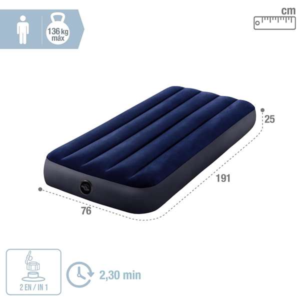 Intex Colchon Flocado Dura-Beam Standard Classic Downy - 76x191x25 cm - Matelas PVC