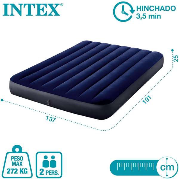 Intex Matelas Gonflable Classic Downy 137 x 191 x 25 cm