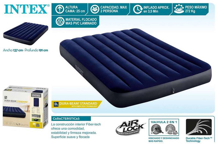 Intex Matelas Gonflable Classic Downy 137 x 191 x 25 cm
