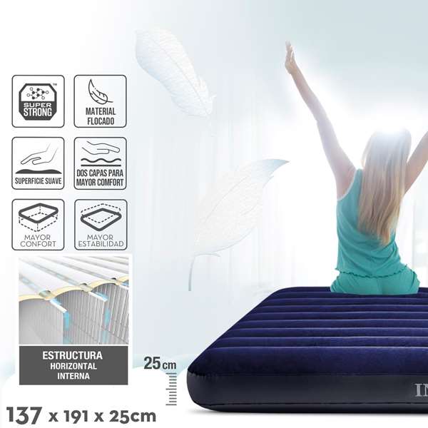 Intex Matelas Gonflable Classic Downy 137 x 191 x 25 cm