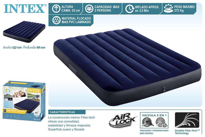 Intex Matelas Gonflable Classic Downy 137 x 191 x 25 cm