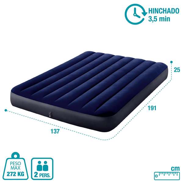 Intex Matelas Gonflable Classic Downy 137 x 191 x 25 cm